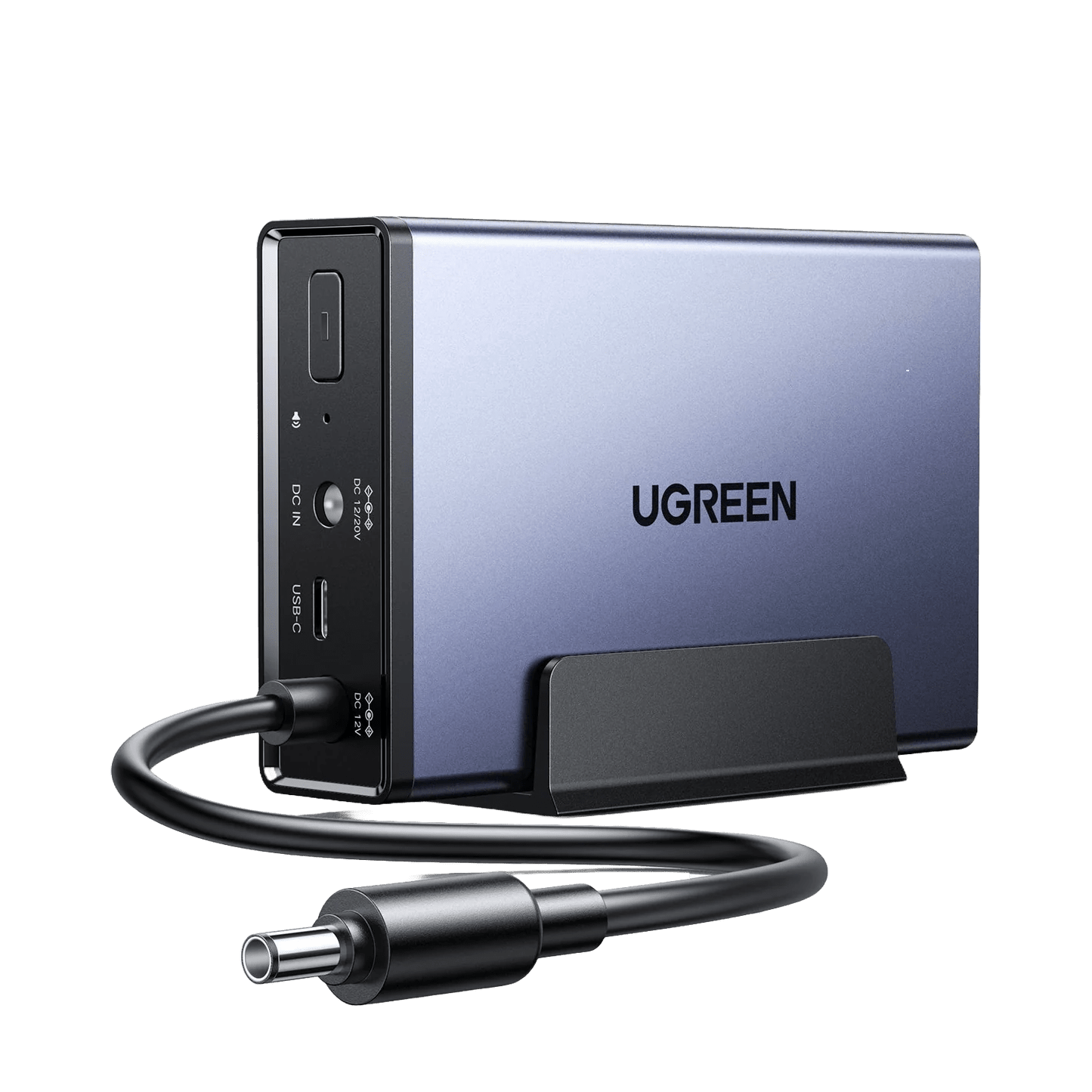 UGREEN NAS用120W DC無停電電源装置（UPS）の外観と電源ケーブルを示した製品イメージ